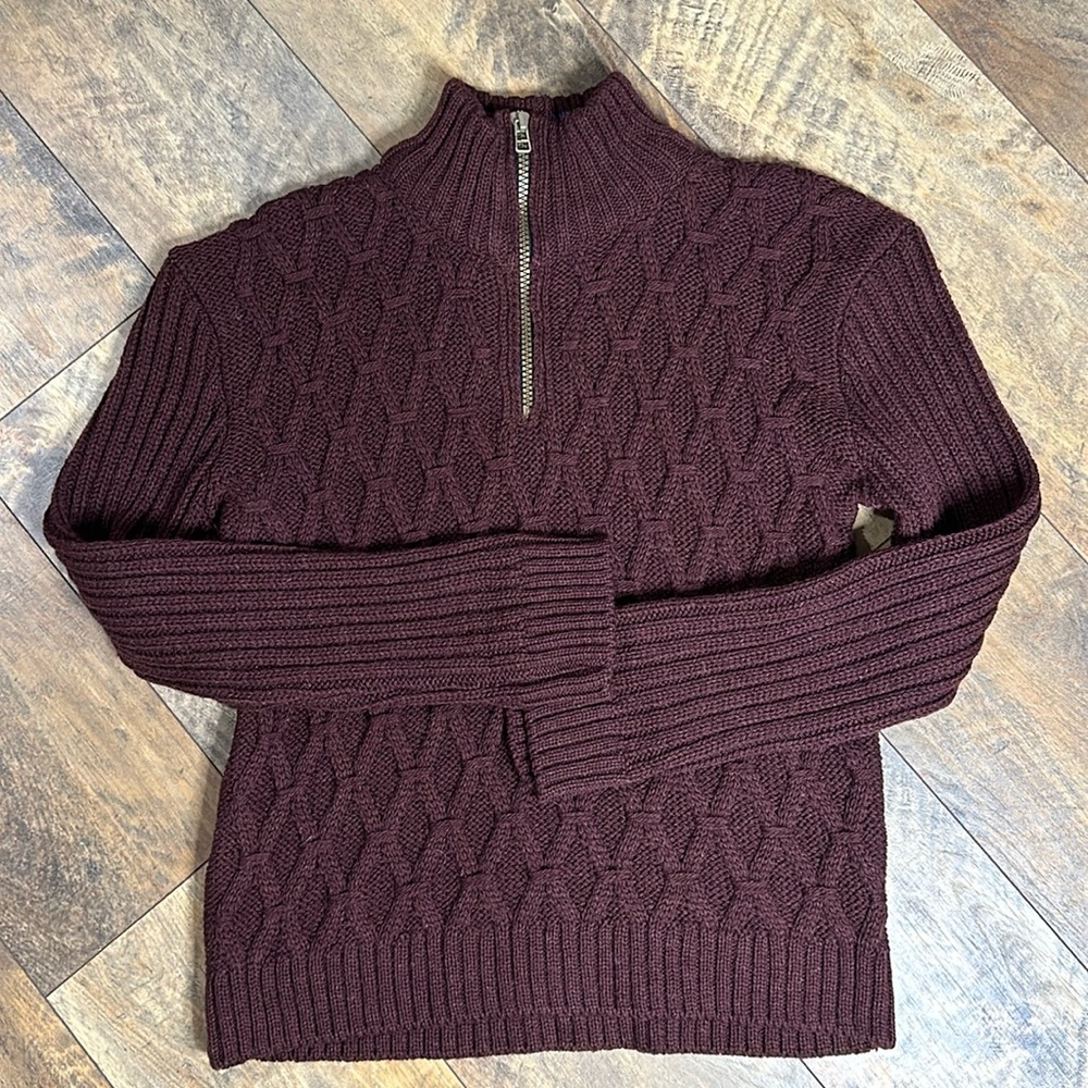 Men's Maroon Zip-Up Cable Knit Sweater